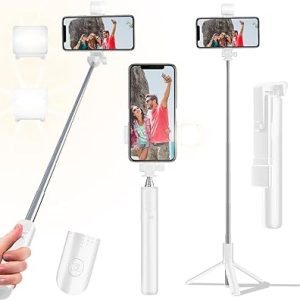 Selfie Stick Tripod, 40 in Retractable Phone Tripod with Wireless Remote Control & Light, Portable Selfie Stick Tripod for Photograph, Live Streaming, Video Recording, Compatible with All Cellphones
